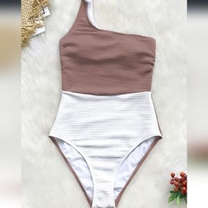 New! CUPSHE Women's One Piece Swimsuit Color Block One Shoulder Bowknot Bathing